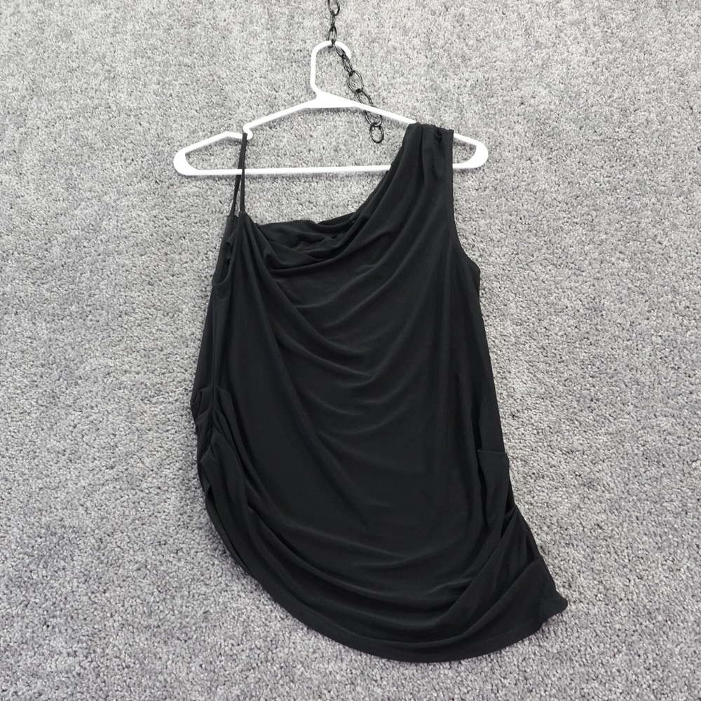 Express One Shoulder Top Womens Small Black Drape Ruched Sleeveless Blouse